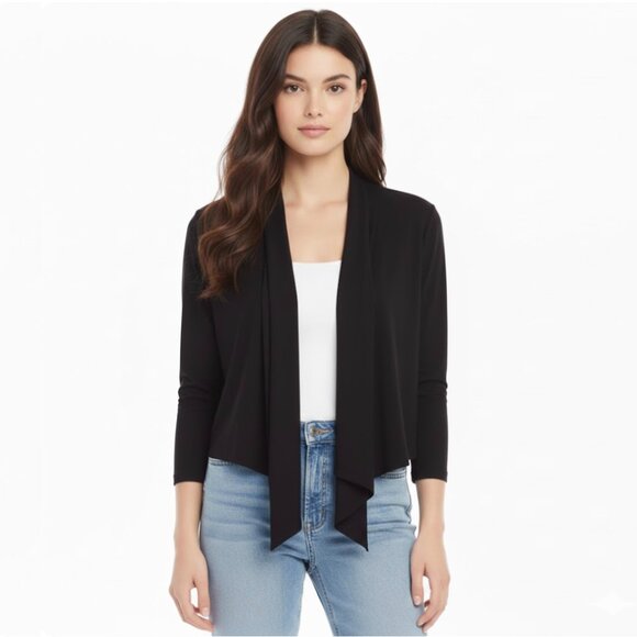 NEIMAN MARCUS RELAXED OPEN FRONT 3/4 SLEEVE PEAKED HEM CARDIGAN - Picture 1 of 9